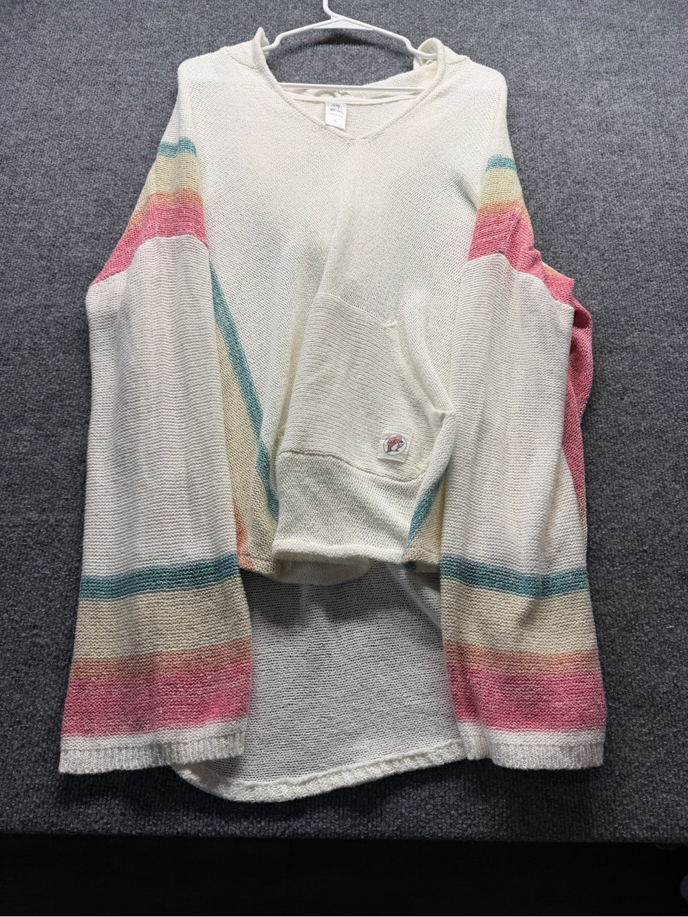 Buc-ee’s Cream Hooded Beach Coverup with Pastel Stripe Accents